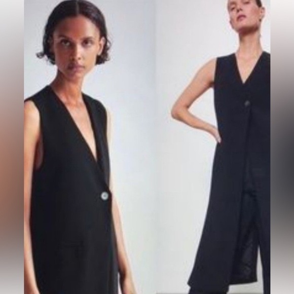 Zara Black Vest Jacket Sleek Layering Essential - Picture 1 of 8